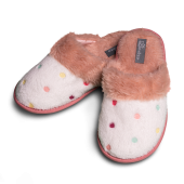 Chinelo Ladora Feminino  Branco Bolinha Com Colarinho de Pêlo   - LD2351