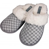 Chinelo Ladora Feminino Tricot Tweed Xadrez com Sherpa Branca - LD2110